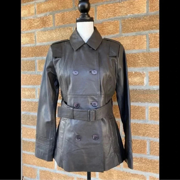 REISS double breasted leather jacket Sz 10 - Picture 1 of 16